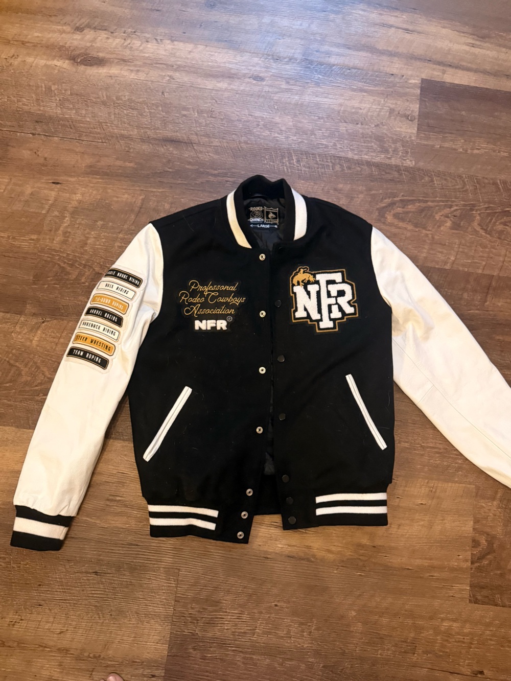 NFR Black and White Varsity Bomber Jacket
